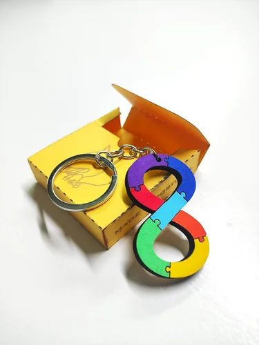 Vista 2 de Wooden Autism Keyring, Neurodiversity Symbol Keychain, Autistic Pride, Autism Spectrum, Autism Awareness, Gift for Mom