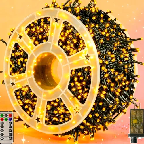 Vista 10 de Luces de Navidad 500 LED de 164 pies, luces impermeables para árbol de Navidad con 8 modos, control remoto, 3 temporizadores y función de memoria