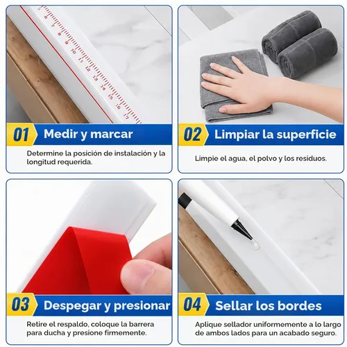 Vista 8 de Presa de agua de umbral de ducha de silicona, protector contra salpicaduras para fregadero de cocina, barrera de ducha (39 pulgadas)