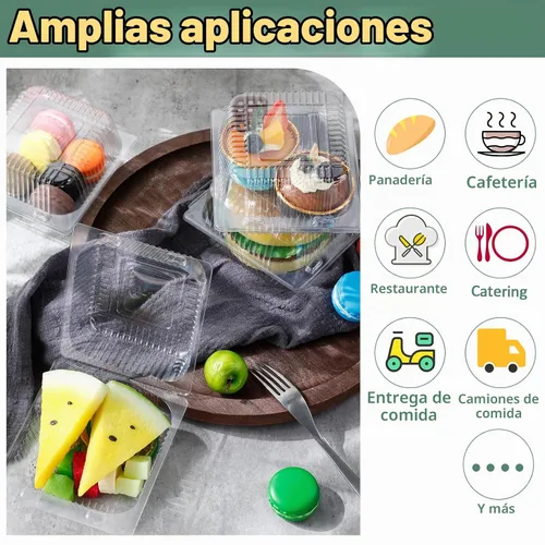 Vista 6 de 300 recipientes de plástico transparente para llevar de 5 x 5 pulgadas, contenedores de un solo uso, cajas de postre con bisagras con tapas