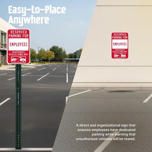 Vista 6 de SmartSign Cartel de estacionamiento reservado para empleados, paquete de 2, letrero remolcado de vehículos no autorizados, 18 x 12 pulgadas
