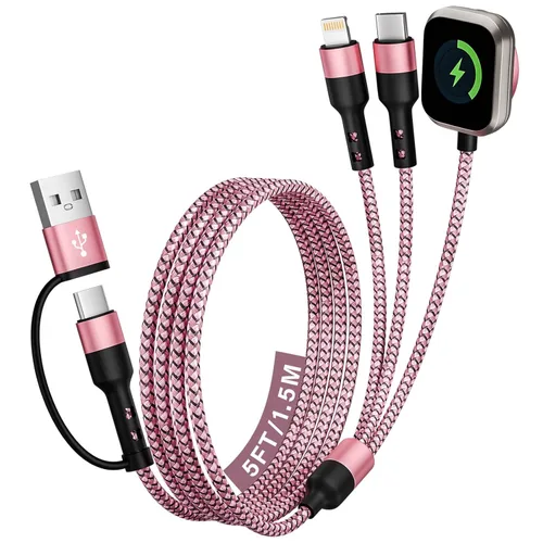 Vista 17 de Cruise Travel Essentials 2026, cable USB A/C 3 en 2 para iPhone 17, cargador iWatch, cable de carga múltiple trenzado, cable de carga múltiple