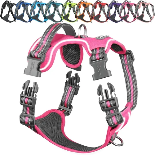 Vista 11 de Vivaglory - Arnés de arnés para perro sin tirones, XS, color negro, estampado with Handle Front and Back Clip for Training & Pulling, No Pull &
