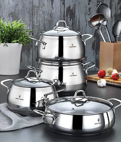 Vista 5 de Venus - Olla profunda de acero inoxidable con tapa de vidrio, olla de sopa profunda adecuada para estufa de inducción (6.8 cuartos de galón (6.4 L))