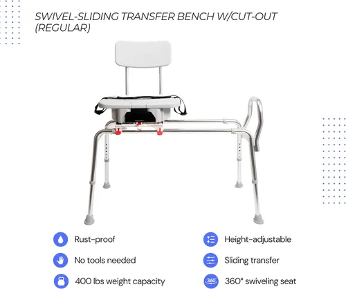 Vista 7 de Eagle Health Supplies Silla de ducha deslizante con banco de transferencia para bañera con asiento recortado, elegible para FSA/HSA, bancos de ducha