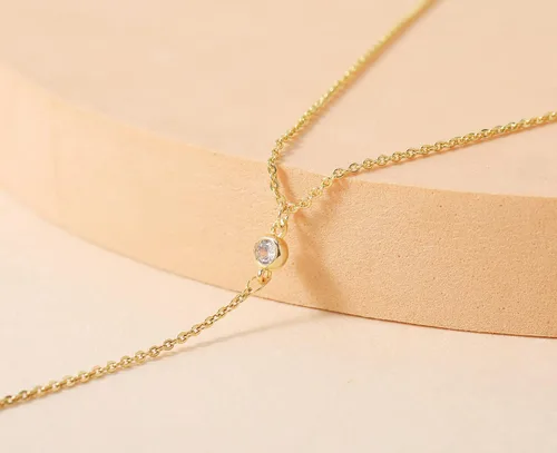 Vista 5 de Lariat Necklace for Women, Handmade 18K Gold Plated Dainty Drop Y Chain Necklace Jewelry for Women Girl Gifts with Simulated Diamond16" to 18