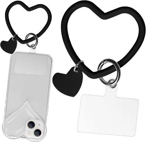 Vista 19 de Correa de silicona con forma de corazón para teléfono, correa de muñeca para teléfono celular con soporte para llaves, universal compatible