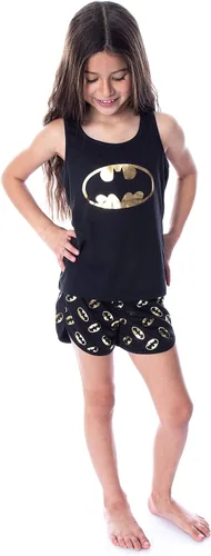 Vista 5 de DC Comics - Conjunto de pijama de Batman con logotipo dorado y espalda cruzada para niña