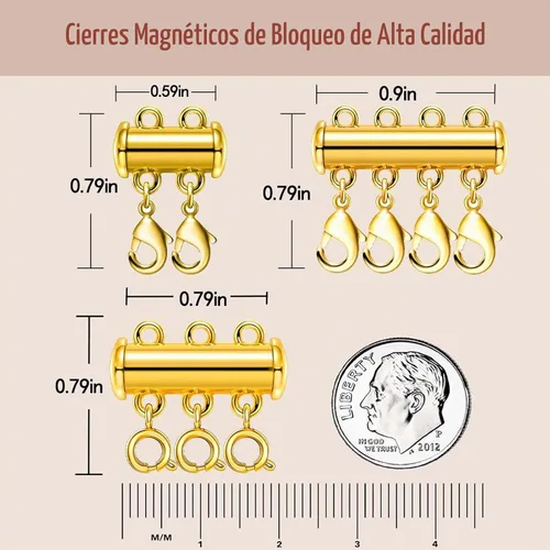 Vista 2 de OHINGLT - Cierres de capas para collar, cierre magnético deslizante, conector de collar, cierres de tubo deslizantes de múltiples hebras 4pcs Oro