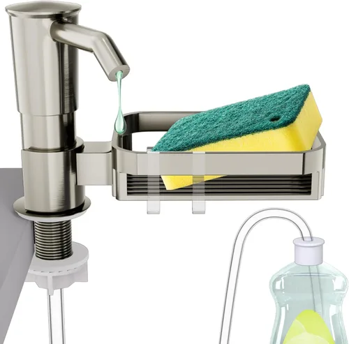 Vista 8 de KNEELISA Dispensador de Jabón con Bomba para Fregadero de Cocina con Soporte para Esponja, Plástico ABS en Mostrador Dispensador de Jabón con Kit