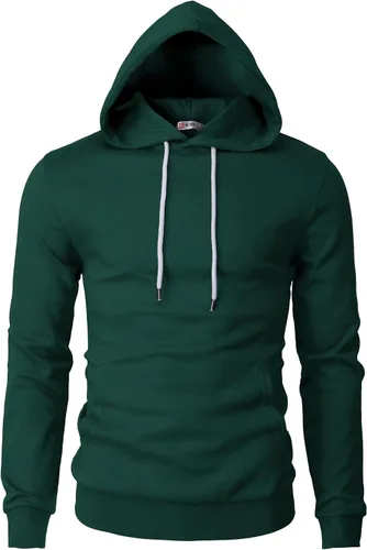 Vista 45 de H2H Sudadera con Capucha Tipo Pullover para Hombre, Ligera, de Manga Larga, con Bolsillo Canguro, Ajuste Ceñido, Básica, Casual, Suéter