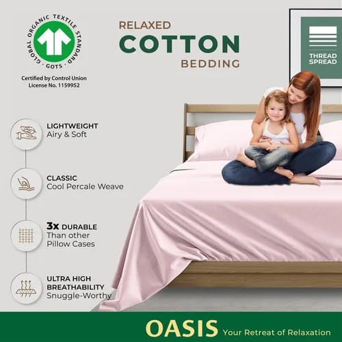 Vista 5 de THREAD SPREAD Juego de 2 fundas de almohada 100% de algodón orgánico tamaño reina/estándar - Funda de almohada de percal de algodón orgánico ultra