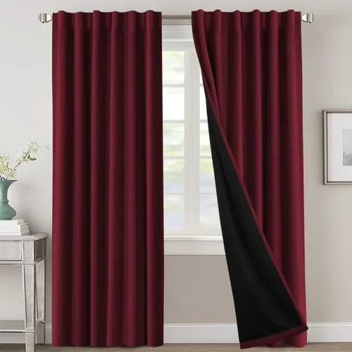 Vista 25 de H.VERSAILTEX Cortinas 100% opacas para dormitorio con forro negro, cortinas de oscurecimiento de habitación completa, con aislamiento térmico