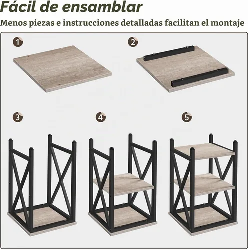 Vista 9 de Yaheetech - Mesa auxiliar de sala de estar, mesa lateral de 3 niveles con estantes de almacenamiento para oficina en casa, mesas de sofá de diseño X