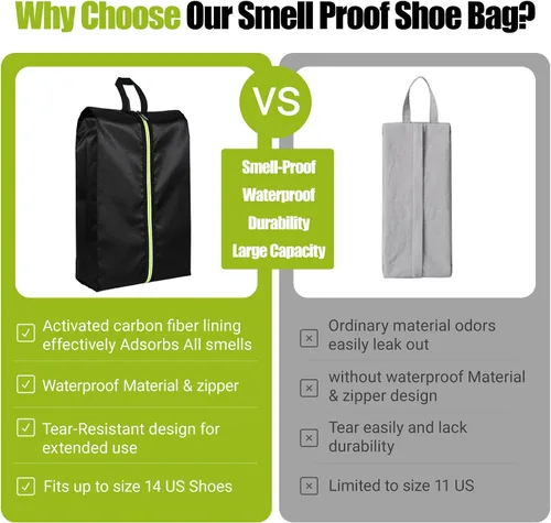Vista 4 de 2 bolsas de zapatos a prueba de olores para viajes, bolsas de tacos para deportes, a prueba de olores con cremallera y asa, bolsa de tacos de fútbol