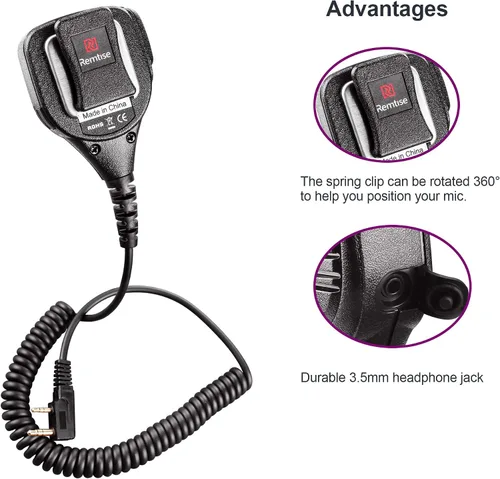 Vista 3 de Micrófono de altavoz para Baofeng Walkie Talkie, micrófono de hombro de 2 pines compatible con radios Baofeng BF-F8HP/F9