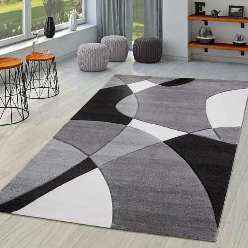 Vista 4 de Paco Home Alfombra moderna con diseño artístico en blanco y negro, tamaño: 2' x 3'7