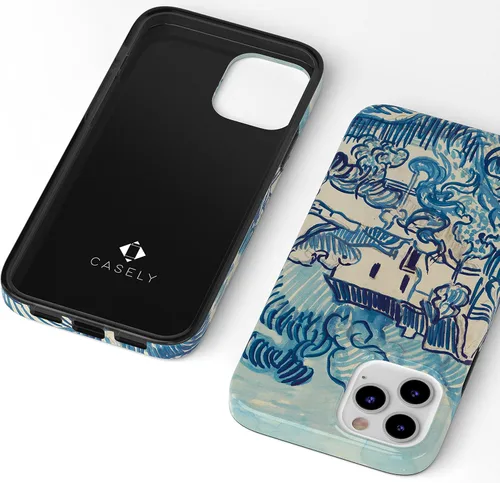 Vista 4 de Casely Funda para iPhone 12/12 Pro Van Gogh Paisaje con casas Diseño clásico ultra delgado