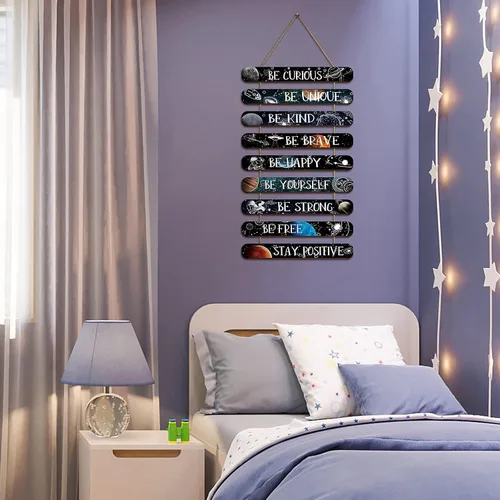 Vista 6 de Yalikop Placa para colgar en la pared del sistema solar con temática espacial para dormitorio, con citas