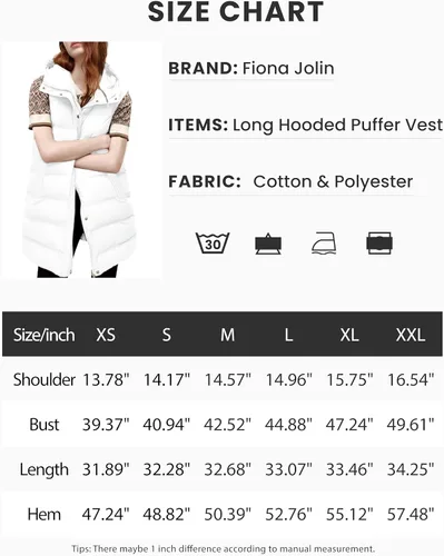 Vista 4 de Fiona Jolin Chaleco largo acolchado con capucha para mujer, abrigos de invierno acolchados sin mangas, chaquetas hinchadas