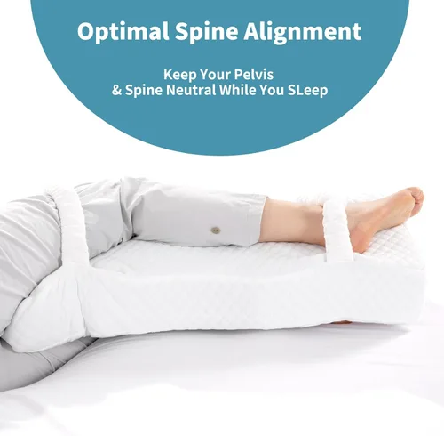 Vista 6 de HOMBYS Almohada de rodilla de espuma viscoelástica para dormir de lado, almohada de piernas para dormir con correas, elevación de cadera y piernas