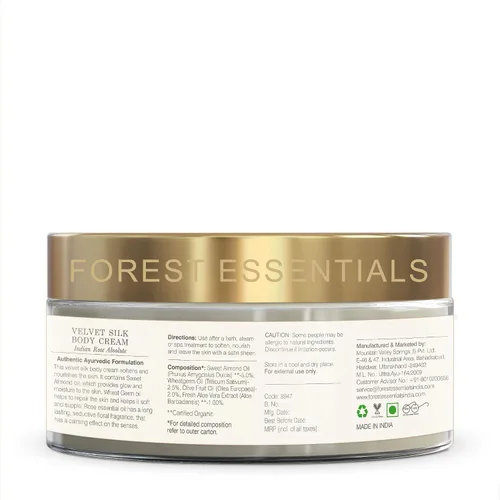 Vista 3 de Forest Essentials Crema corporal de seda de terciopelo de rosa india, 7.05 oz