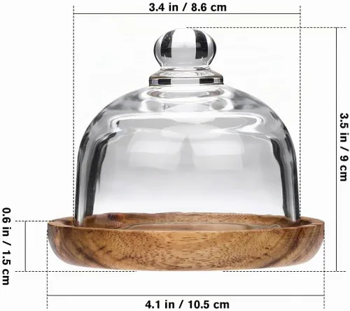Vista 2 de Yardwe Paquete de 2 mini cúpula de postre de cristal con base de madera, soporte para pasteles de 3.4 pulgadas con cubierta de vidrio transparente