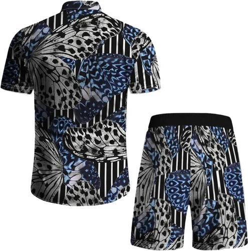Vista 47 de RPOVIG Conjunto de playa a juego con camisas y pantalones cortos para hombre, ropa floral hawaiana para festival, conjuntos de 2 piezas con sombrero