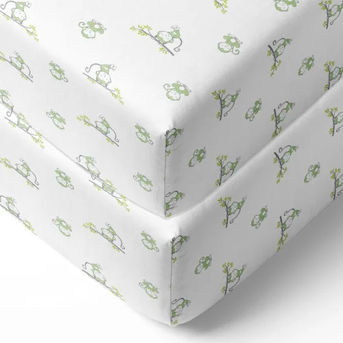 Vista 14 de Bacati - Happy Monkeys - Juego de 2 sábanas bajeras clásicas súper suaves y transpirables 100% de muselina de algodón para cuna. Se adapta a