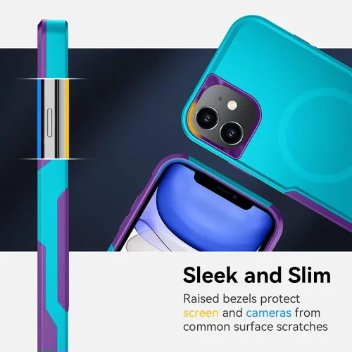 Vista 5 de Xmon Funda magnética para iPhone 11 [compatible con MagSafe] Protector de pantalla de vidrio templado con protector de lente de cámara, funda