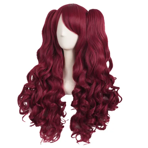 Vista 37 de Peluca MapofBeauty Lolita para disfraz, cabello largo, rizado, con coleta, Blanco