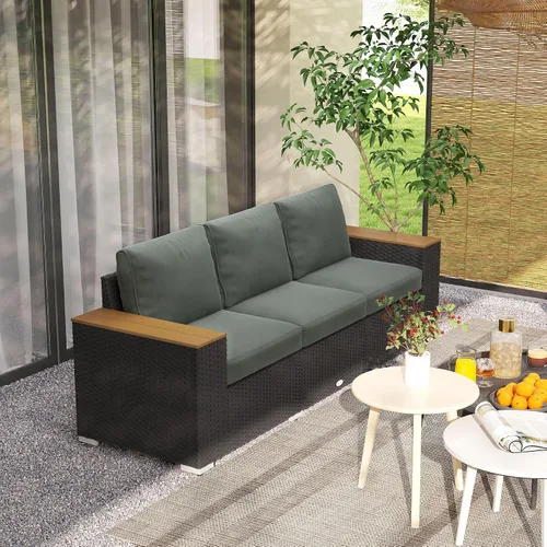 Vista 8 de 3Seat PE Rattan Wicker Sofa Wide Armrests Cushions Dark Gray Weather-Resistant Comfortable All-Weather Premium Durable Robust
