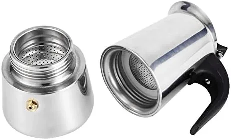 Vista 4 de Cafetera italiana de acero inoxidable, máquina de café espreeso para estufa, máquina de espreeso y olla para estufa de gas o cerámica eléctrica