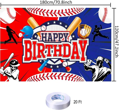 Vista 4 de Decoración de Fiesta de Cumpleaños de Béisbol Telón de Fondo de Feliz Cumpleaños de Béisbol Póster de Pancarta de Fondo de Fotos de Béisbol
