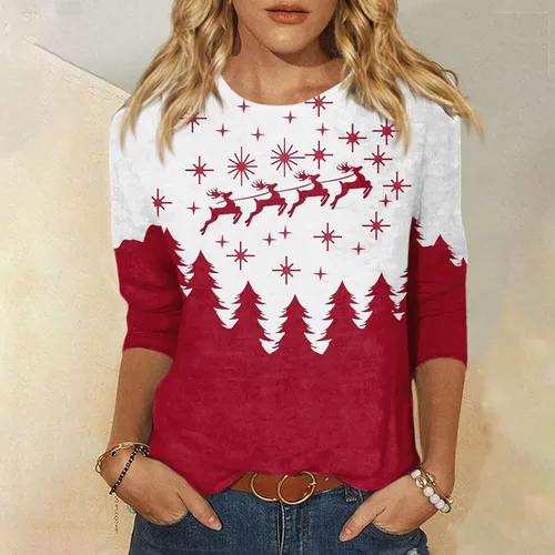 Vista 2 de 2024 Christmas 34 Sleeve Top for Women,Ladies Trendy 34 Sleeve Shirt with Cute Christmas Snowflakes Print