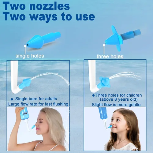 Vista 4 de Neti Pot - Kit de enjuague sinusal, botella de enjuague sinusal, limpiador de lavado de nariz, enjuague a presión para adultos y niños, botella