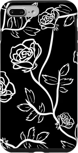 Vista 9 de iPhone 14 Rose Bush Pétalos de rosa Hojas de espina Funda blanca y negra