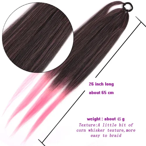 Vista 2 de Extensiones de cola de caballo, 2 piezas sintéticas con lazo para el cabello, extensiones trenzadas, cola de moño, anillo de banda de goma de 26