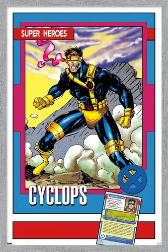 Vista 14 de Trends International Marvel Trading Cards - Póster de pared de cíclope, 14.725 x 22.375 pulgadas, versión enmarcada de madera de granero