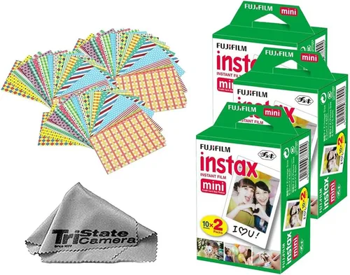 Vista 4 de Fujifilm Película instantánea Instax Mini (20 hojas) + 20 marcos de calcomanías + paño de limpieza de microfibra TSC - para cámaras Mini 8, 9, 11