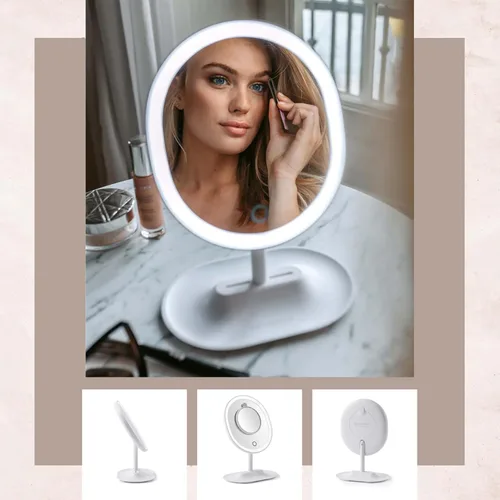 Vista 4 de Browgame Espejo de maquillaje iluminado original, espejo con sensor táctil LED; viene con 5 mini accesorios de imán de espejo, tu nuevo accesorio