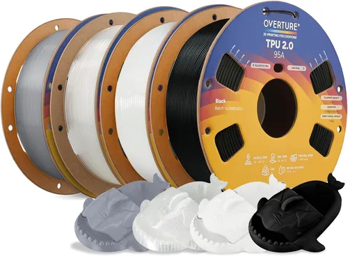 Vista 52 de OVERTURE - Filamento de TPU de 1/16 pulgadas, rollo flexible de poliuretano termoplástico, impresora 3D suave, 95A, carrete de 2.2 libras, precisión