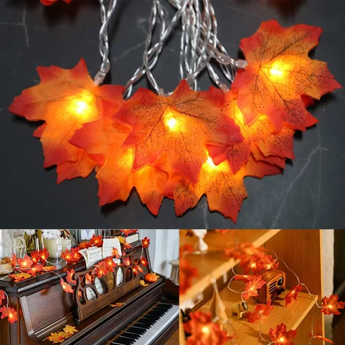 Vista 7 de Fullsexy Guirnalda de luces de otoño impermeables, 20 pies, 40 LED, diseño de hoja de arce