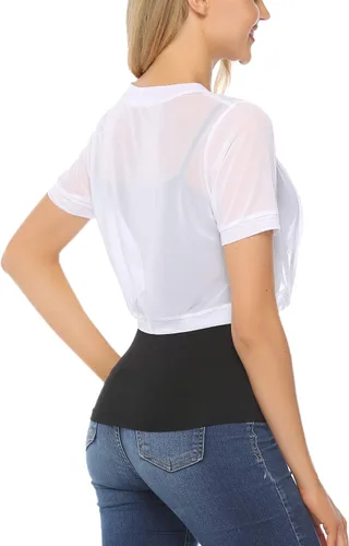 Vista 5 de Aiboria - Chaqueta de chifón para mujer, manga corta, parte delantera abierta, estilo bolero