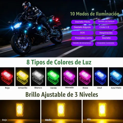 Vista 2 de 4PCS 11LEDs luces estroboscópicas inalámbricas LED, luces de advertencia RGB para el coche de Ebike Waterproof Anti-Collision Warning Lights