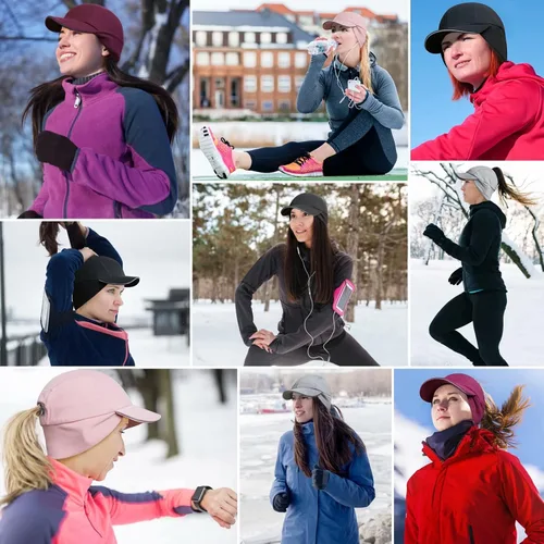 Vista 6 de GADIEMKENSD Sombrero de cola de caballo reflectante de invierno para mujer con calentador de orejas desplegable