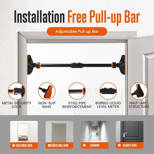 Vista 3 de SQUATZ Barra de dominadas ajustable, equipo de ejercicio de entrenamiento de fuerza con bloqueo automático, ancho ajustable de 29 a 45 pulgadas
