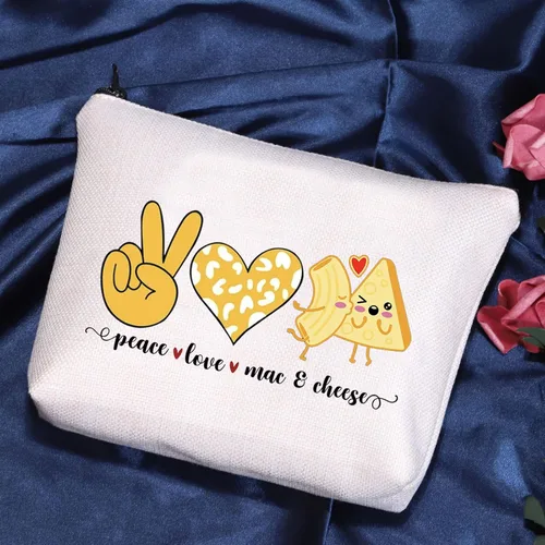 Vista 3 de POFULL Divertido Mac y Queso Amor Comida Regalo Paz Amor Mac y Queso Bolsa Cosmética Macarrones Y Queso Regalo, Peace Love Mac Bag