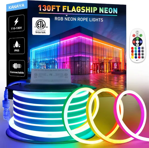 Vista 13 de KANAYA Luz de cuerda LED de neón de 16 pies con certificación ETL, CA 110V-120V conectable cortable iluminación IP65 impermeable, para decoración