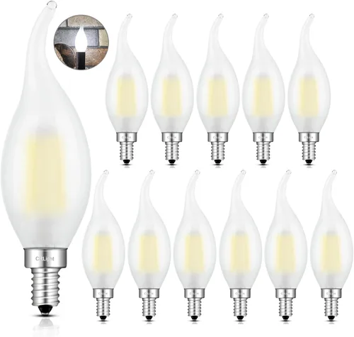 Vista 10 de Bombilla LED de candelabro regulable de 2 W, 2700 K, blanco cálido, equivalente a 250 lm 25 W, bombillas de vela de araña E12, punta doblada